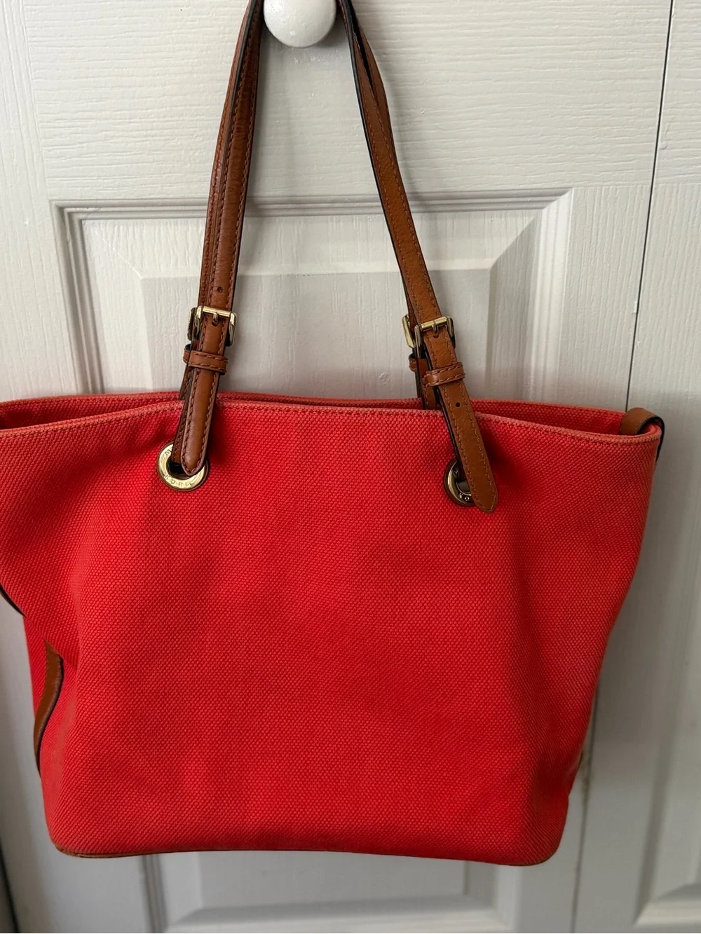Michael Kors Red Canvas Tote with Brown Leather Straps